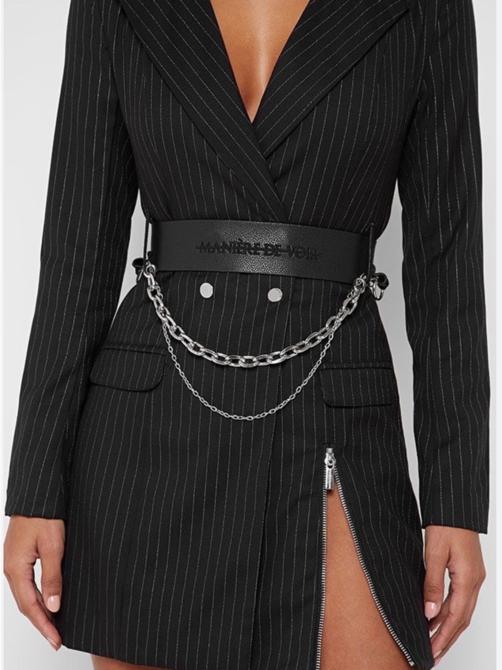 Manière De Voir Black Metallic Pinstripe Blazer Dress w Zip Hem- Size 2 XS/S - Picture 3 of 7